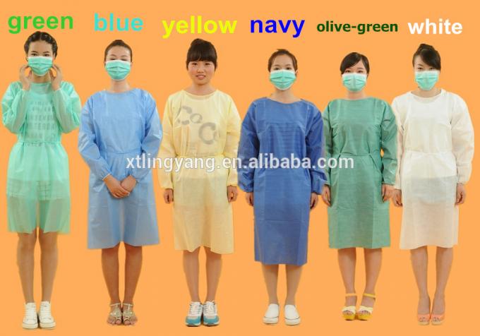 Harga pabrik penggunaan tunggal gaun isolasi non woven dengan manset rajutan